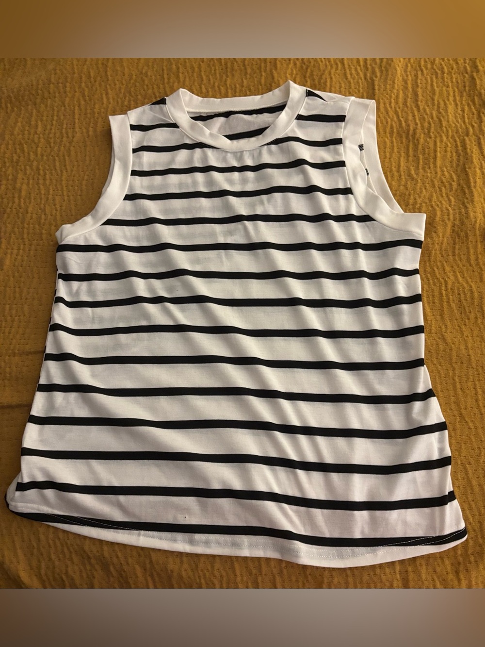SHEIN White and Black Striped Sleeveless Tank Top